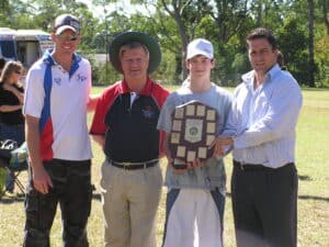 The Arthur Souter Shield with Dominic Thornely, Arthur Souter and Hornsby Mayor Nick Berman. This Award is given to every Kanga graduate who has progressed through U16's. The recipients of this Award for 2005-06 are: Mark Bennett, James McBrien, Tim Scoular, Dylan Brogan and Charith Mayadunne.