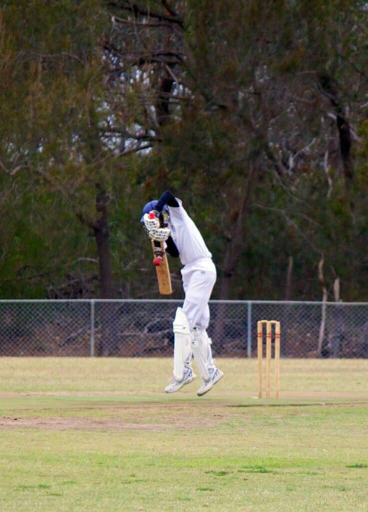 Darshan Pandya (A2) defends a rising ball at Mt Ku-rin-gai oval vs Berowra