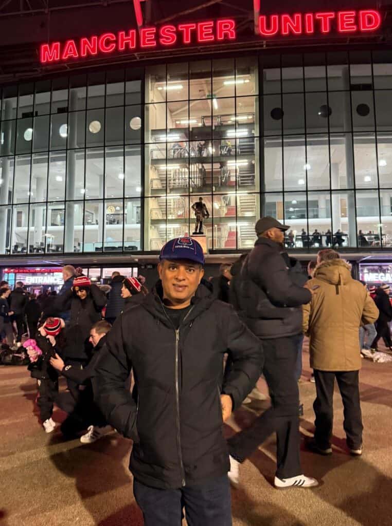 West Penno colours around the World - Ravi Gunna (D1 Blue) proudly wearing his West Penno Baggy Blue - London - Manchester United - January 2025