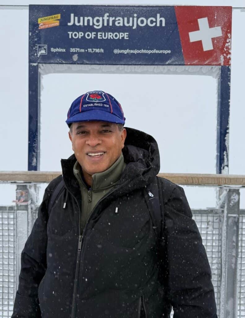 Ravi Gunna (D1 Blue) at Jungfraujoch, Switzerland with his West Penno cap - 21022025