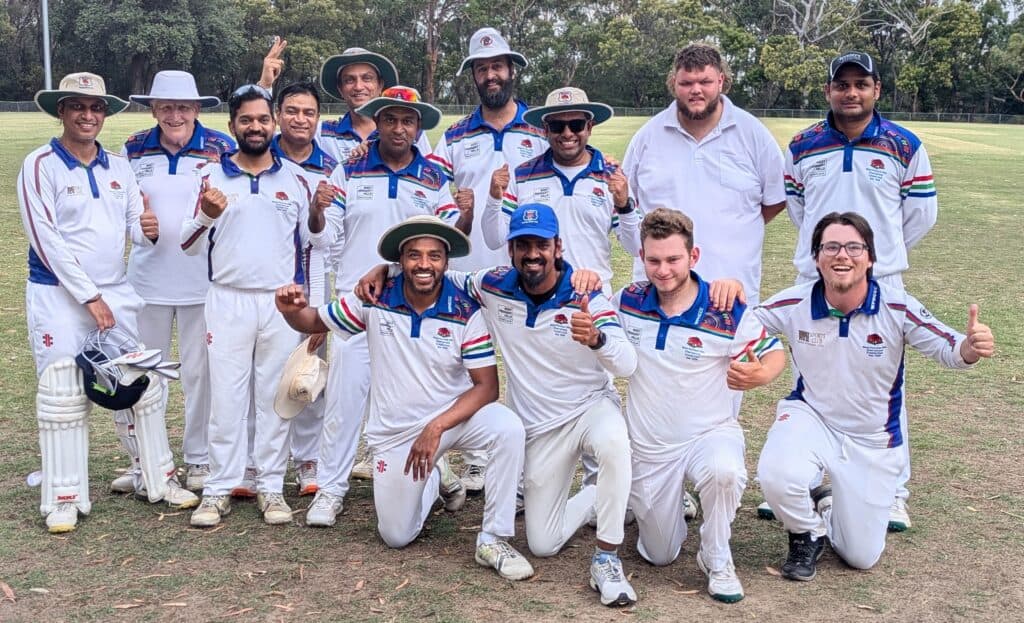D1 Blue - Standing : Navneet Singh, Roger Friend, Mahesh Shinde, Mahesh Kadaganchi, Pankaj Gawande, Malinda Dharmadasa, Tej Randhwawa, Shehan Fernando, Cory Brookhouse, Niranjan Suruliappan Seated : Bala Raghuraman, Vinoth Sambasivam, Daniel McEwan, David Tanna - Thornleigh Oval - 06122025