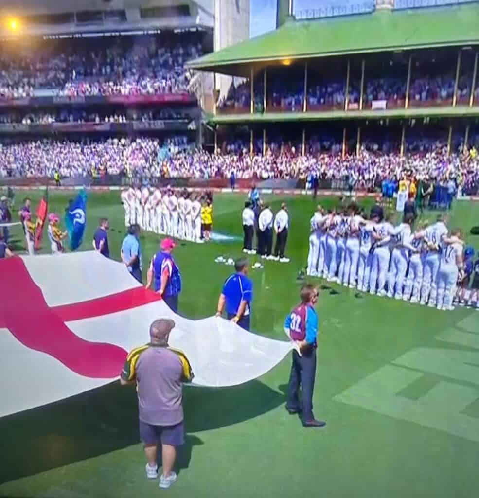 Graham Chivers (centre with pink cap) - The Ashes flag bearer - 04012026
