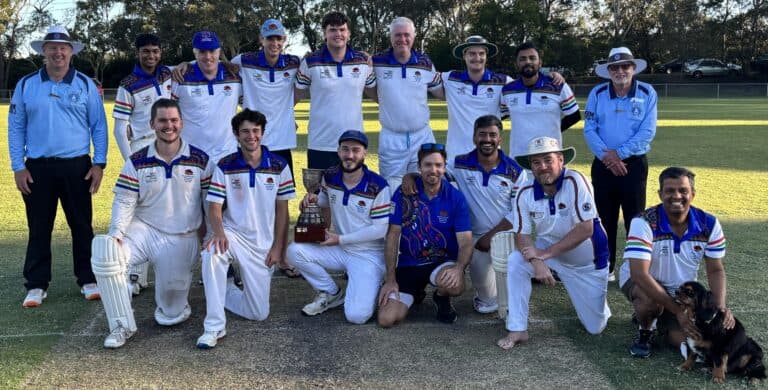 B1 - Grand Final - Sheep Station - Premiers (WPHC Red) Players from left: Mark Wood (Umpire), Arjun Kodaganti, RK, Lachlan Edwards, Daniel Fagg, Michael Banner, Cameron Bish, Sagnik Datta, Feoff Hassler Front row: Alec Silins, Jack Hutchinson, Todd Hutchinson (C), Aaron Carlini, Shomik Sengupta, Chris Williamson, Sagnik Datta - Parklands Oval - 15032026