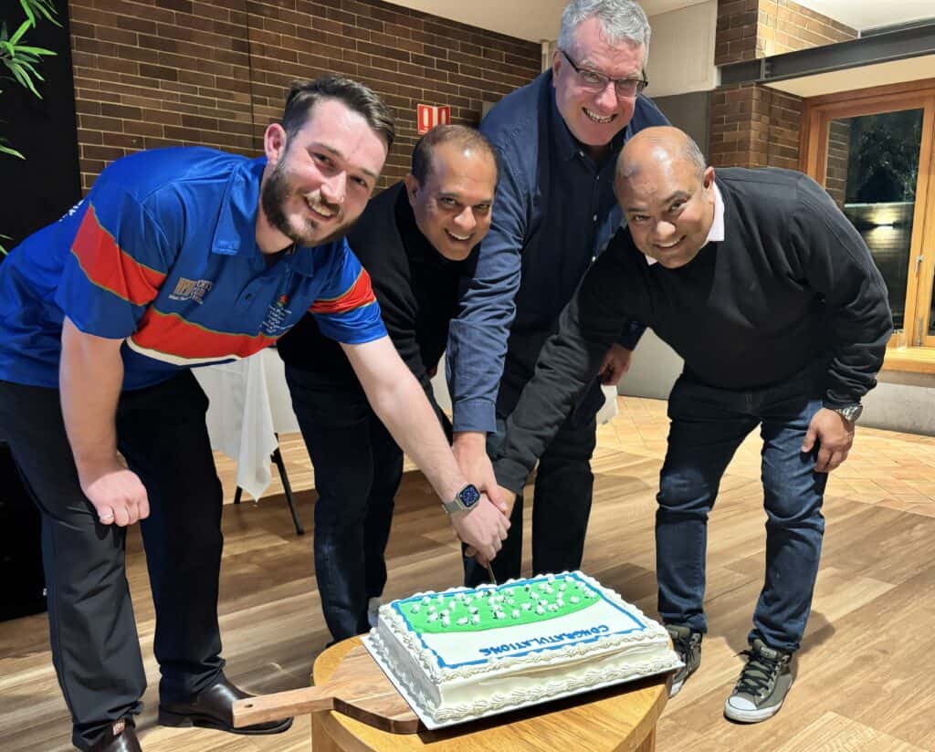 Seniors Presentation Night - Sheep Station Trophy - Cake - Todd Hutchinson (B1), Ravi Gunna (C4), Ian Digby (D1) & Indranil Mukherjee (C2) - Red Team - The Vicar - 08052026