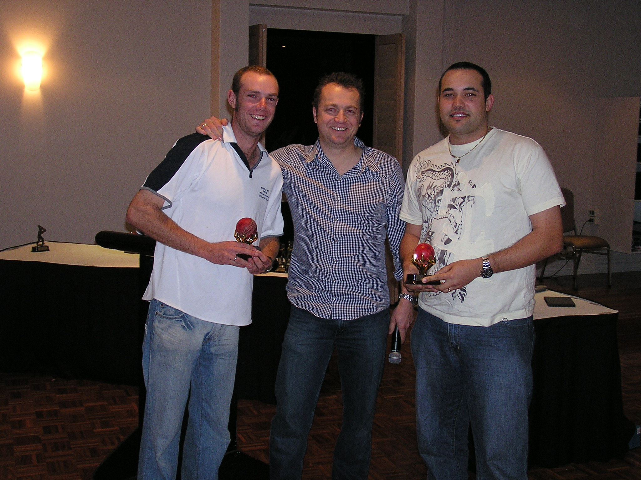 200 wickets - Chris Rae (left) and Amir Marzouk (right) with Matt Nolan (2005/06 season)