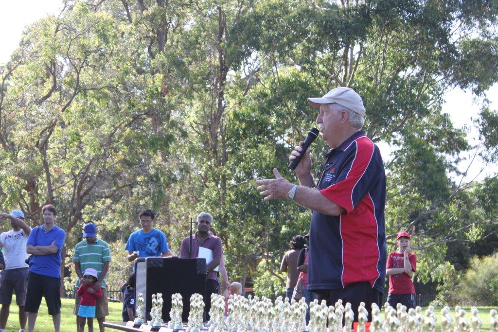 Kanga Presentation Day and John Coulthard's last official duty as Director Kanga. Barry McDonald is on the microphone - Edward Bennett Oval 12 March 2011.
