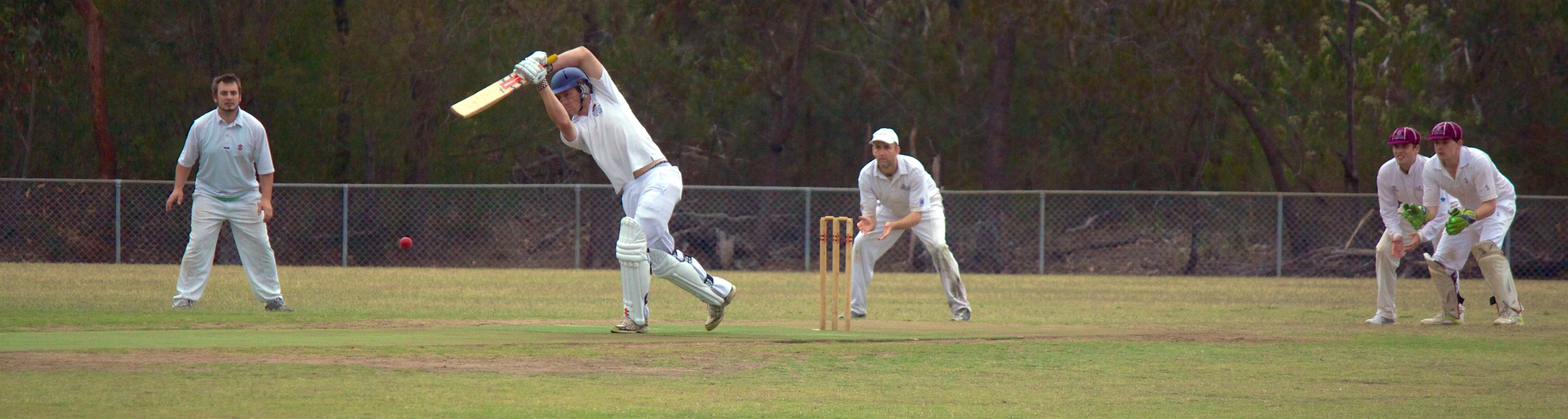 Lachlan Vile (A2) straight drives Berowra bowling